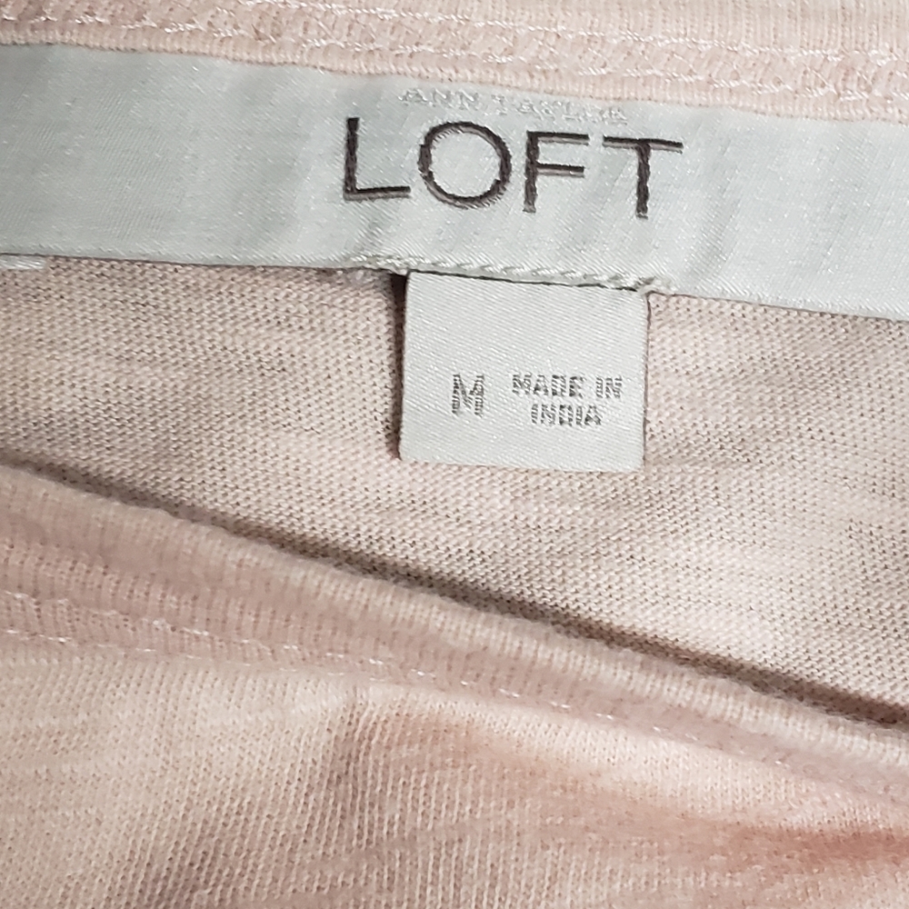 LOFT Top Blush Pink Striped Sequin Embellished Short Sleeve Tee Size M Cotton - Picture 2 of 9